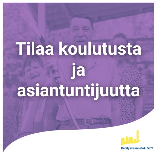 Violetti puhekupla, jonka sisällä teksti "Tilaa koulutusta ja asiantuntijuutta".